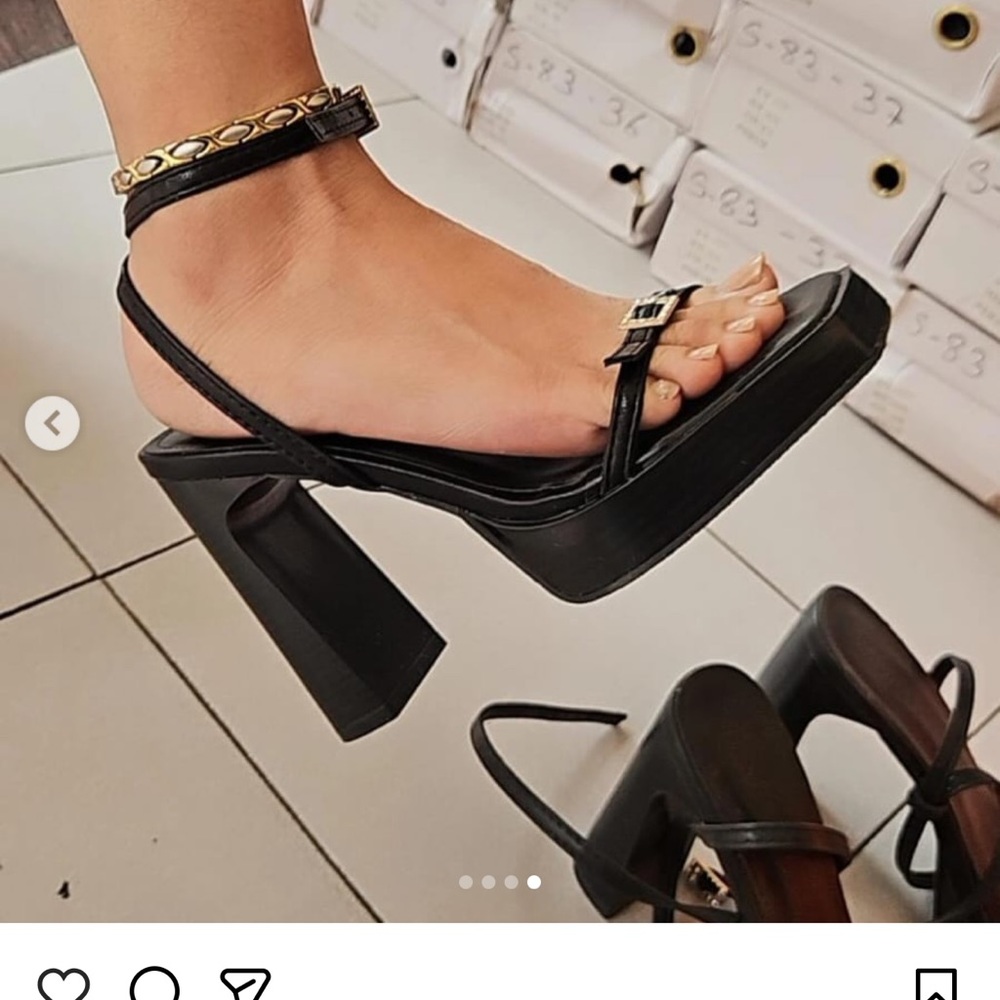 Women's Black Platform Block Heel Sandals with Ankle Strap